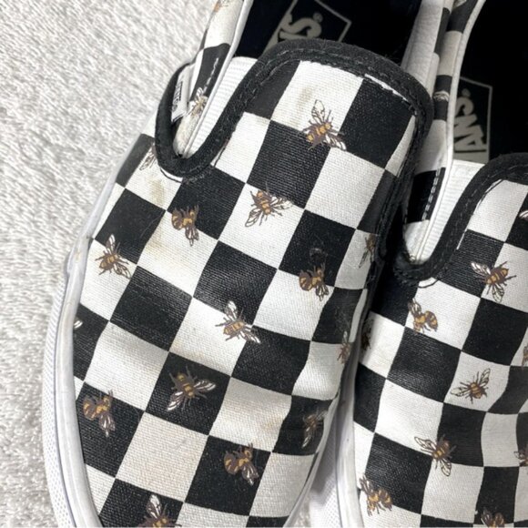 Vans Unisex Slip On Black & White Bee Check Sneakers 8/6.5 - Picture 8 of 13